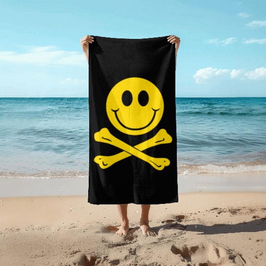 Smiley Pirate Skull and Crossbones Beach Towels