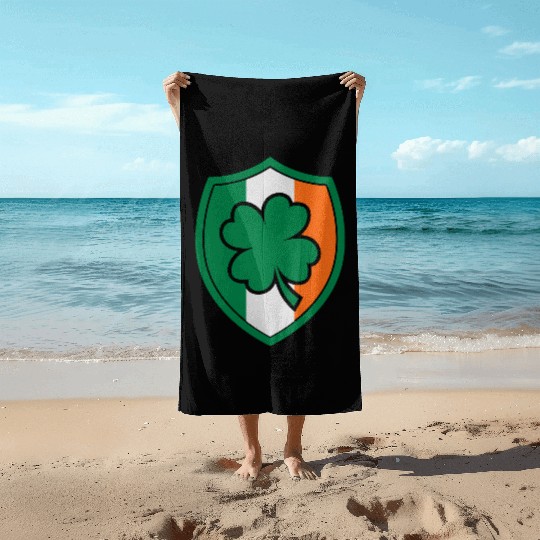 Ireland Flag - Irish - Ire -St Patricks day-Clover Beach Towels