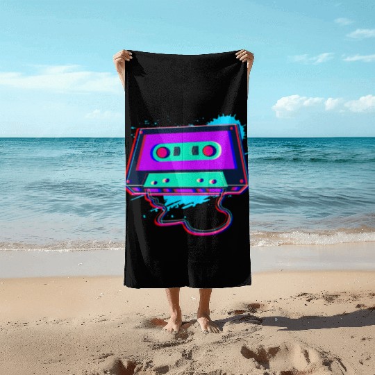 80s Music Cassette Tape : 3D, Neon, 80s songs Beach Towels
