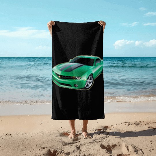 GREEN CHEVY CAMARO Beach Towels