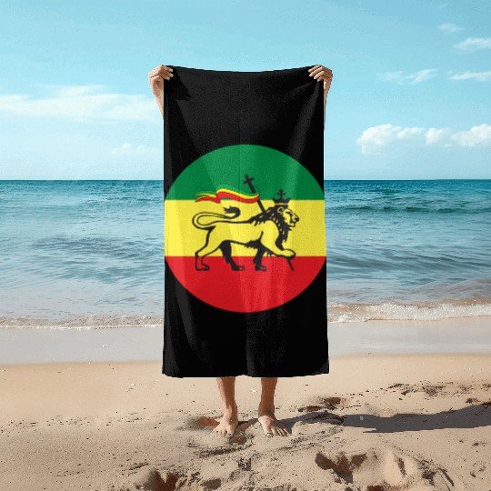 Lion of Judah - Flag of Ethiopia Rastafari Reggae Beach Towels