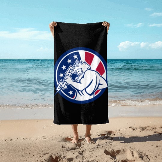Zeus With Thunderbolt USA Flag Icon Beach Towels