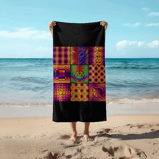 9 Panel Square Fractal Collage of Computer Art Beach Towels