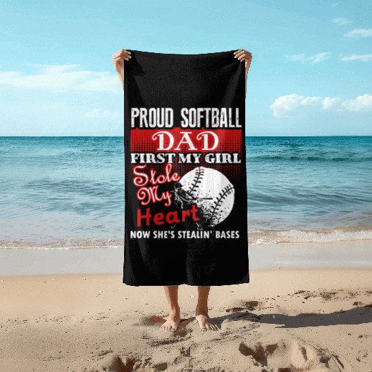 Softball - softball dad s - proud softball dad Beach Towels