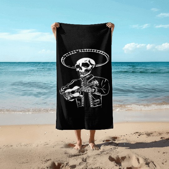 Dead Skull Mariachi With Guitar Day Of The Dead Me Beach Towels