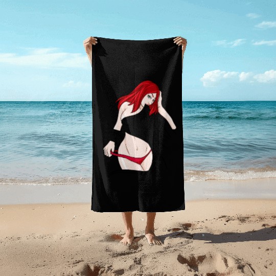 sexy girl red hair slip Ginger Beach Towels