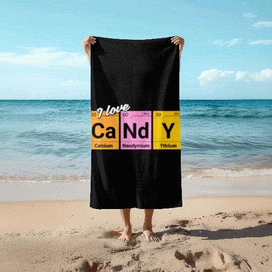 Candy love periodic table of elements Beach Towels