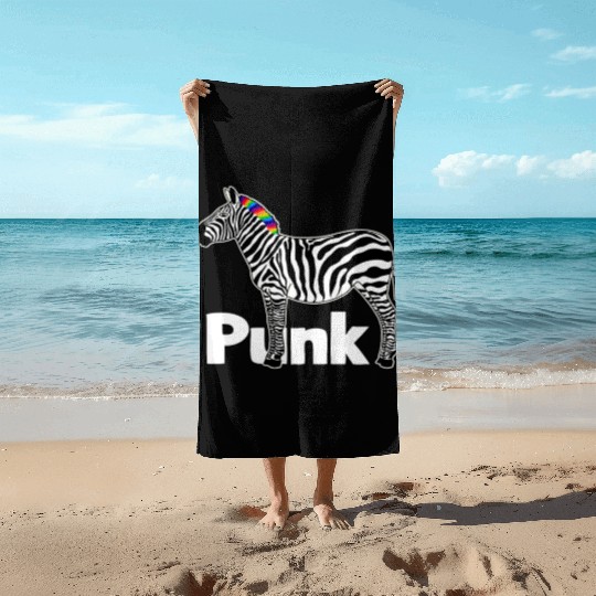Zebra Punk Rock Music Mohawk Haircut Animal Humor Beach Towels