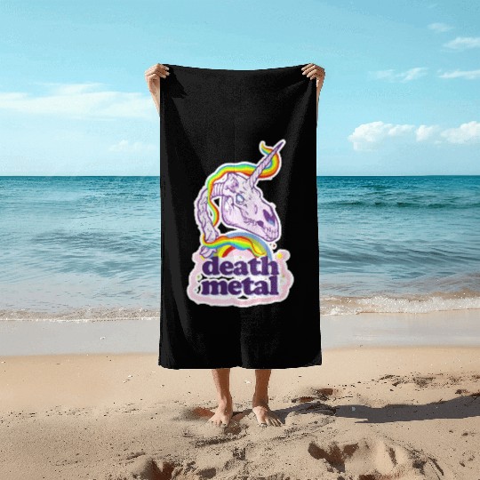 Death Metal Unicorn Beach Towels