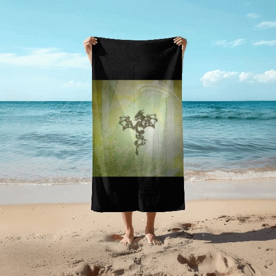 Awesome chinese dragon green colors Beach Towels