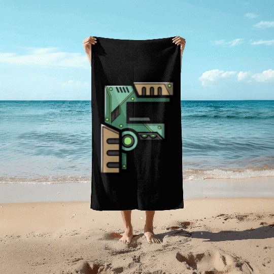 Initial letter character gift idea robot present F Beach Towels