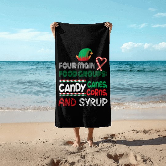 four main food groups candy candy funny elf saying Beach Towels