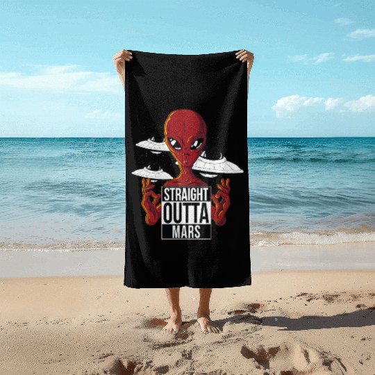 Alien straight outta Mars Beach Towels