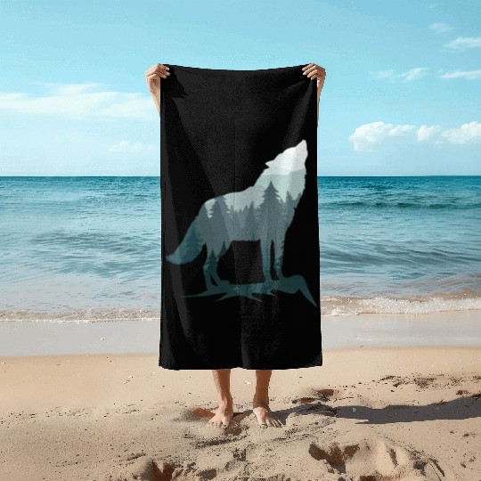 Lone Wolf Survives The Mountain Silhouette Art Beach Towels