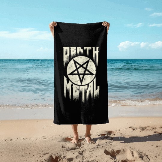 Death metal pentagram lettering. Beach Towels