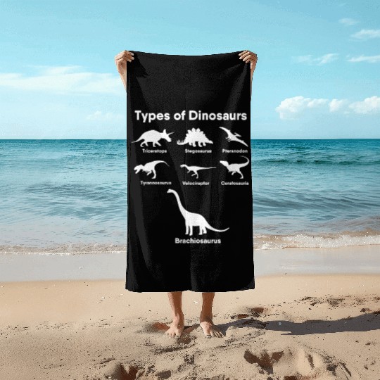 Types of Dinosaurs T-Rex Veloceraptor, Triceratops Beach Towels