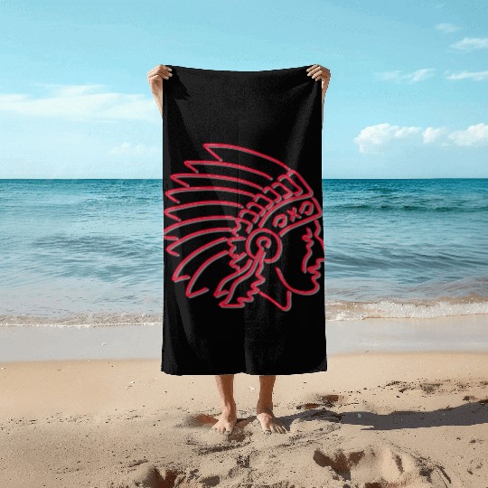 Native American Indian Chief Neon Sign Beach Towels