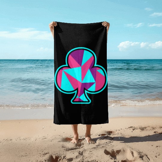 Playing card clover gift game player poker neon Beach Towels