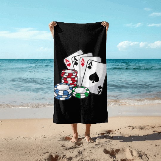 POKER CARDS AND CHIPS Texas Holdem Casino Vegas Beach Towels