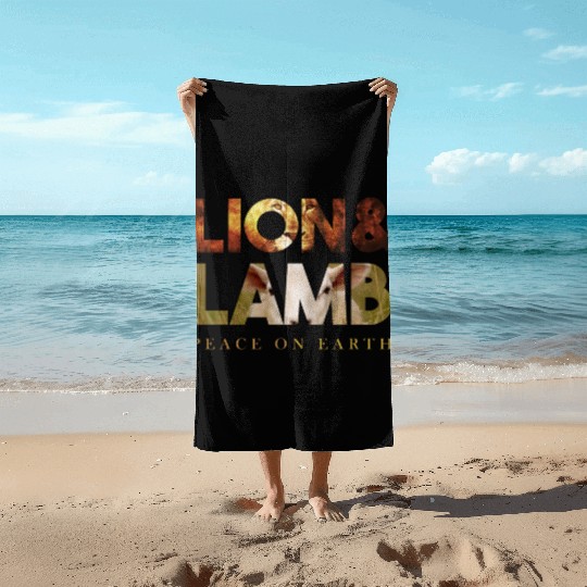 The lion and the lamb Beach Towels
