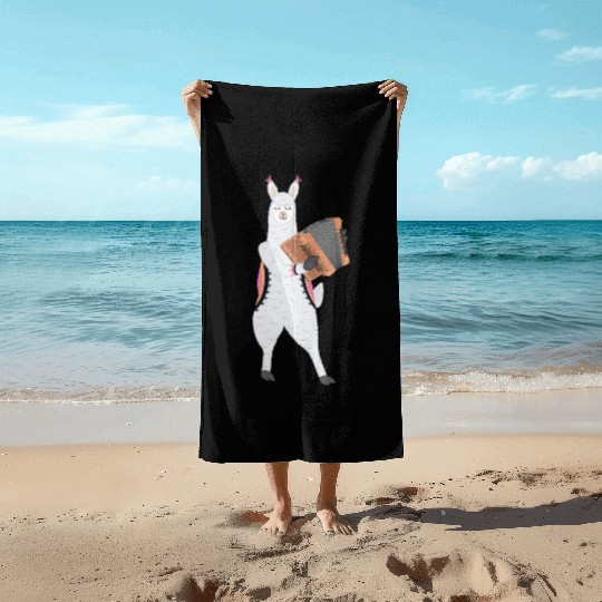 Cute Alpaca Llama Playing Accordion Musician Gift Beach Towels