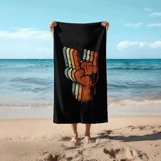 Devil horns Sign Retro Metal Fork Rock Hand Beach Towels