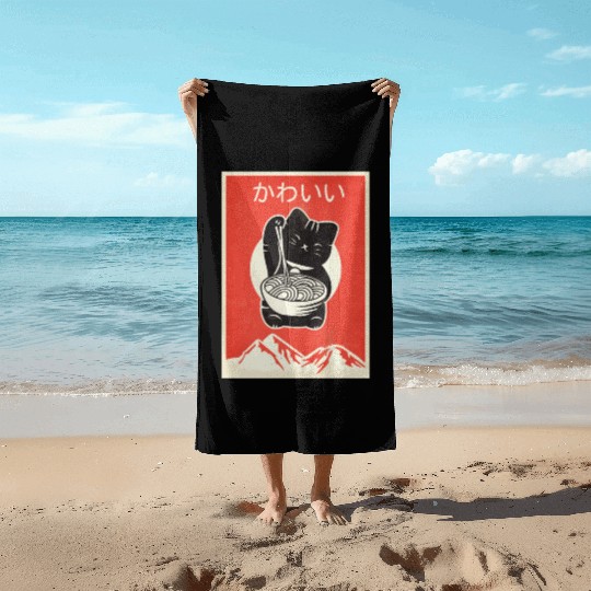 Vintage Kawaii Cat Anime graphic Gift Retro Beach Towels
