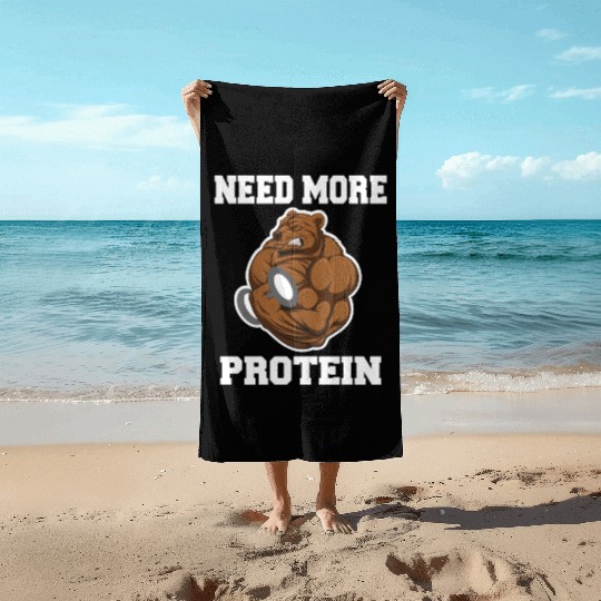 Fitness Gym Bear - Protein Grizzly Bear Beach Towels