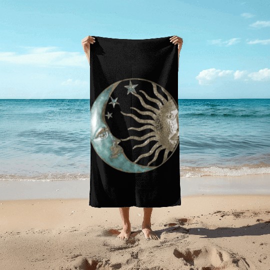 Moon and sun Beach Towels