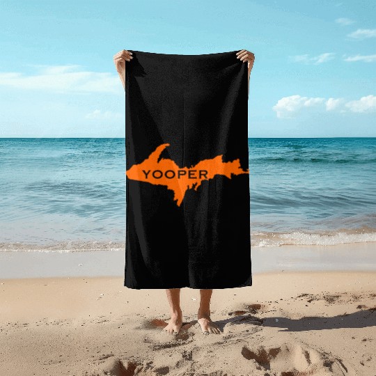Yooper Hunter Blaze Orange Michigan UP design Beach Towels