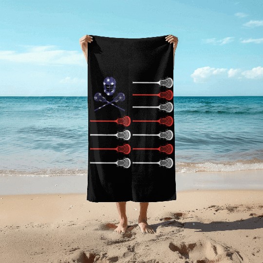 Lacrosse Beach Towels American Flag Lax Helmet And Sticks