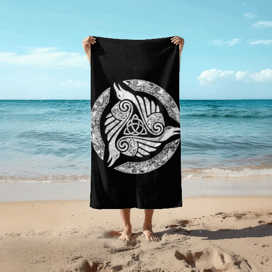 Celtic Trinity Knot Crow Spiritual Mandala Beach Towels