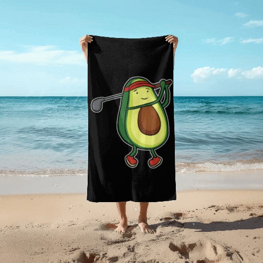 Funny avocado golf swing golf player gift Beach Towels