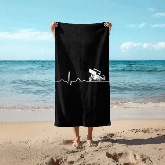 SPRINT CAR RACING Sprint Car Racing Heartbeat Beach Towels