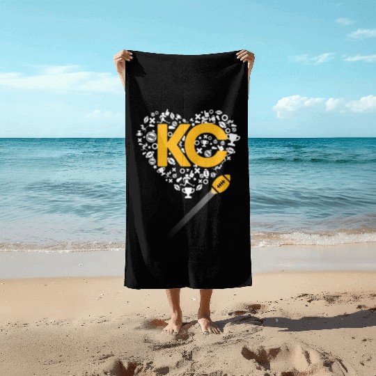 I Love Kansas City Football Beach Towels Heart KC