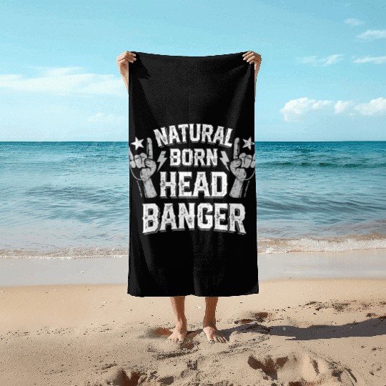 Natural born Headbanger Devil horns Heavy Metal Beach Towels