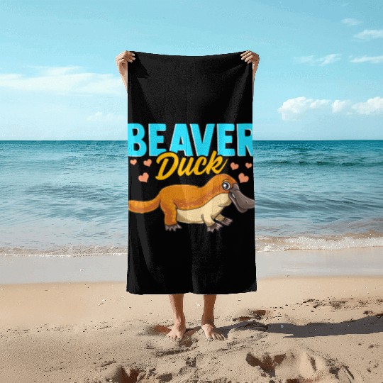 Beaver Duck Platypus Pun Cute Duck Billed Platypus Beach Towels