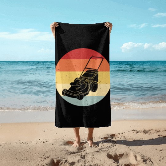Lawn Mowing Lawn Mower Vintage Retro Beach Towels