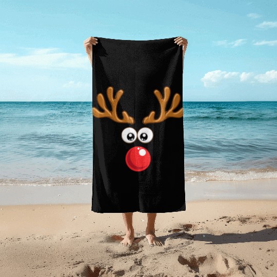 Christmas Rudolph reindeer winter nature gift Beach Towels
