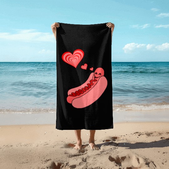 Hot Dog Love Beach Towels