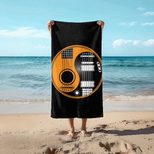 Guitar Ying Yang Beach Towels
