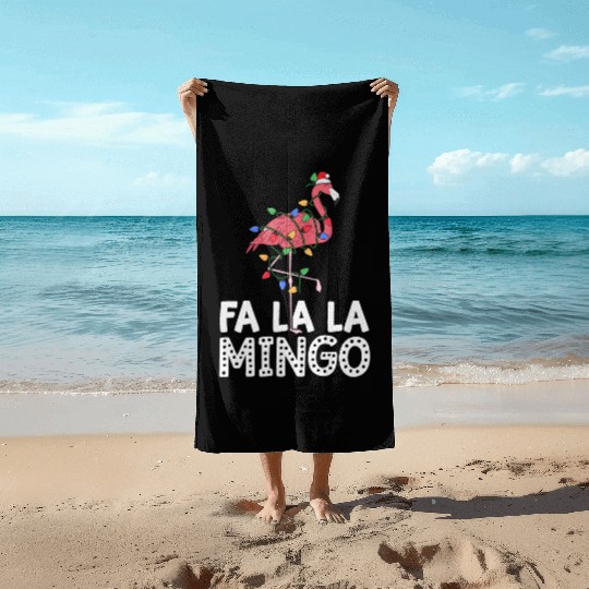 Fa La La Mingo Flamingo Christmas Tree Lights Beach Towels