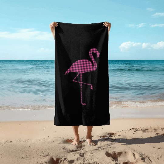 Pink Buffalo Plaid Flamingo Christmas Family Beach Towels