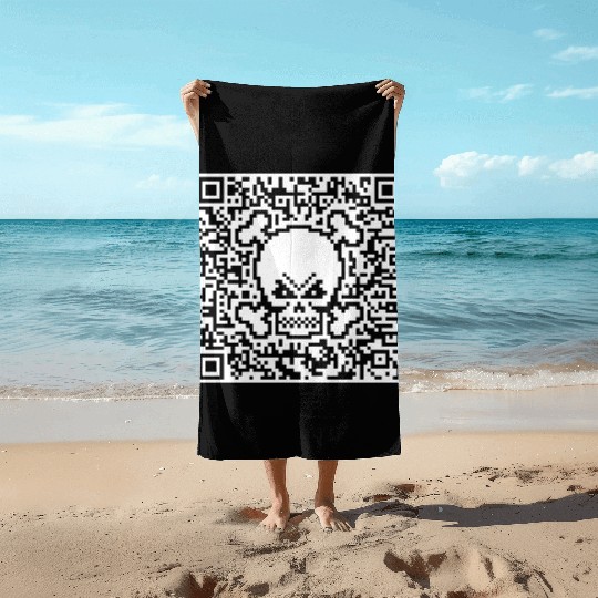 Skull And Crossbones (Quick Response Code / NEG) Beach Towels