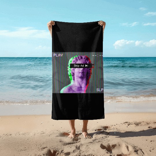 Aesthetic Vaporwave Statue Skip Ad Online Beach Towels