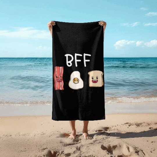 Fried egg bacon and toast best friends forever Beach Towels