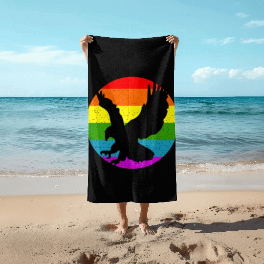 Rainbow Hawk Beach Towels
