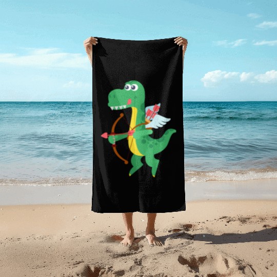 Lovely Dinosaur cupid in Valentine's day Beach Towels