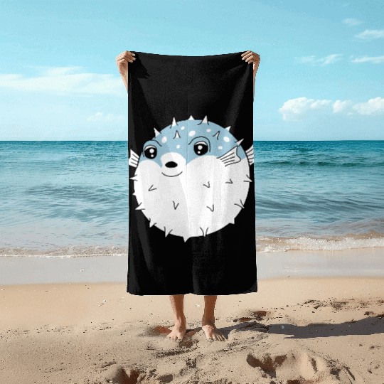 Puffer fish funny Beach Towels
