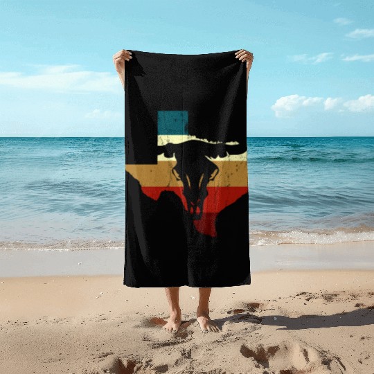 Vintage Texas State Longhorn Silhouette Cowboy Beach Towels